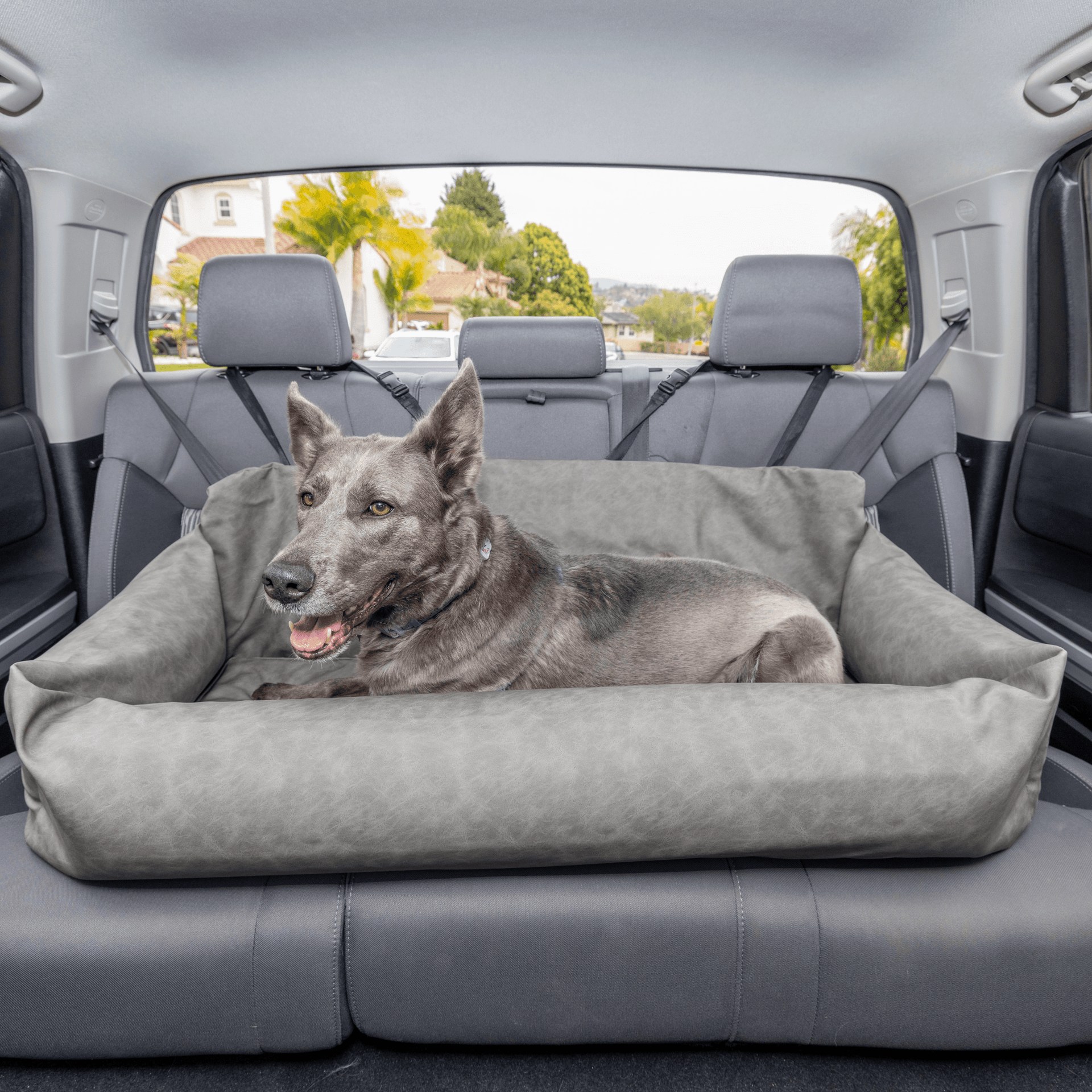 PupProtector™ Faux Leather Memory Foam Dog Car Bed - Slate Gray