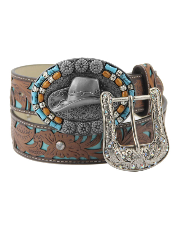 TOPACC Western Turquoise Belts - Cowboy Hat Belt Buckle Copper/Bronze - Gifts for You 'n Me