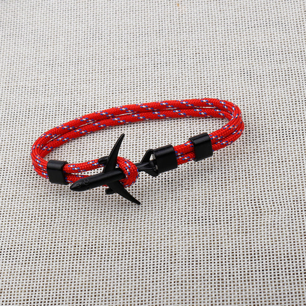 Modern Fashion Airplane Anchor Bracelets Men Charm Rope Chain Paracord Bracelet Women Male Air Force Style Wrap Metal Sport Hook Gift