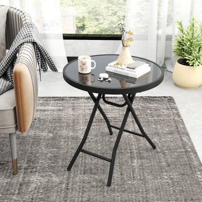 18 Inch Folding Side Table Patio Round Compact Coffee Table-Black