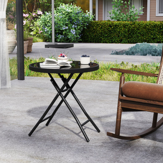 18 Inch Folding Side Table Patio Round Compact Coffee Table-Black