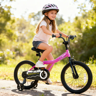18-Inch Kids Bike with Removable Training Wheels Pink-Brave Hero