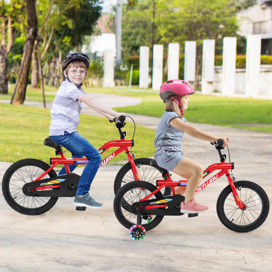Patented 18 Inch Kids Bike with LED Lights Adjustable Carbon Steel Bicycle for 4-8 Years Old-18 inches
