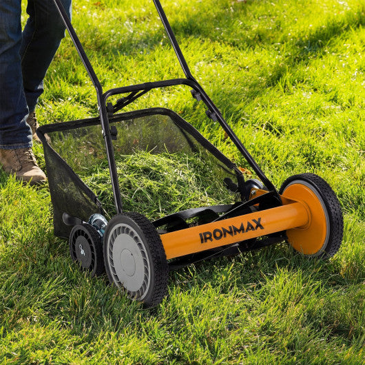 18 Inch Push Reel Lawn Mower 4-Position Adjustable with Removable Grass Catcher-Orange