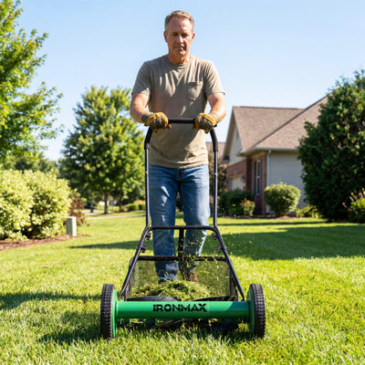 18 Inch Push Reel Lawn Mower 4-Position Adjustable with Removable Grass Catcher-Green