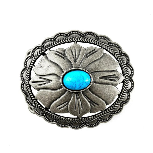 TOPACC Western Turquoise Flower Pattern Cowboy Cowgirl Belt Buckle Copper/Bronze - Gifts for You 'n Me