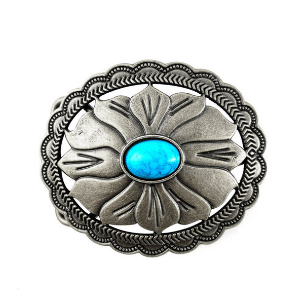 TOPACC Western Turquoise Flower Pattern Cowboy Cowgirl Belt Buckle Copper/Bronze