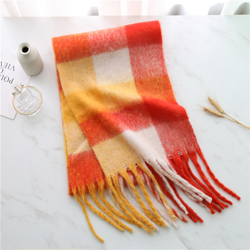 New Luxury Winter Soft Head Wraps Plaid Scarf Shawls Cashmere  Warm Cashmere Scarves Rainbow For Women
