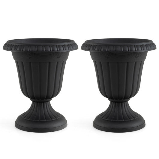 18 inch Tall Vintage Planters Set of 2 with Pedestal Base and Pre-marked Drain Hole-Black