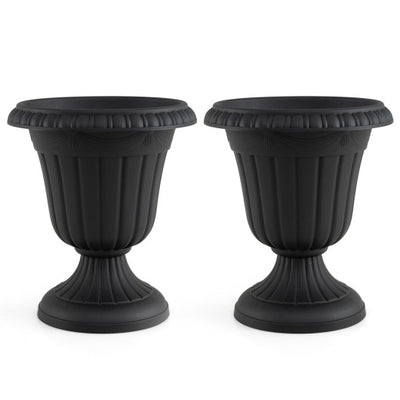 18 inch Tall Vintage Planters Set of 2 with Pedestal Base and Pre-marked Drain Hole-Black