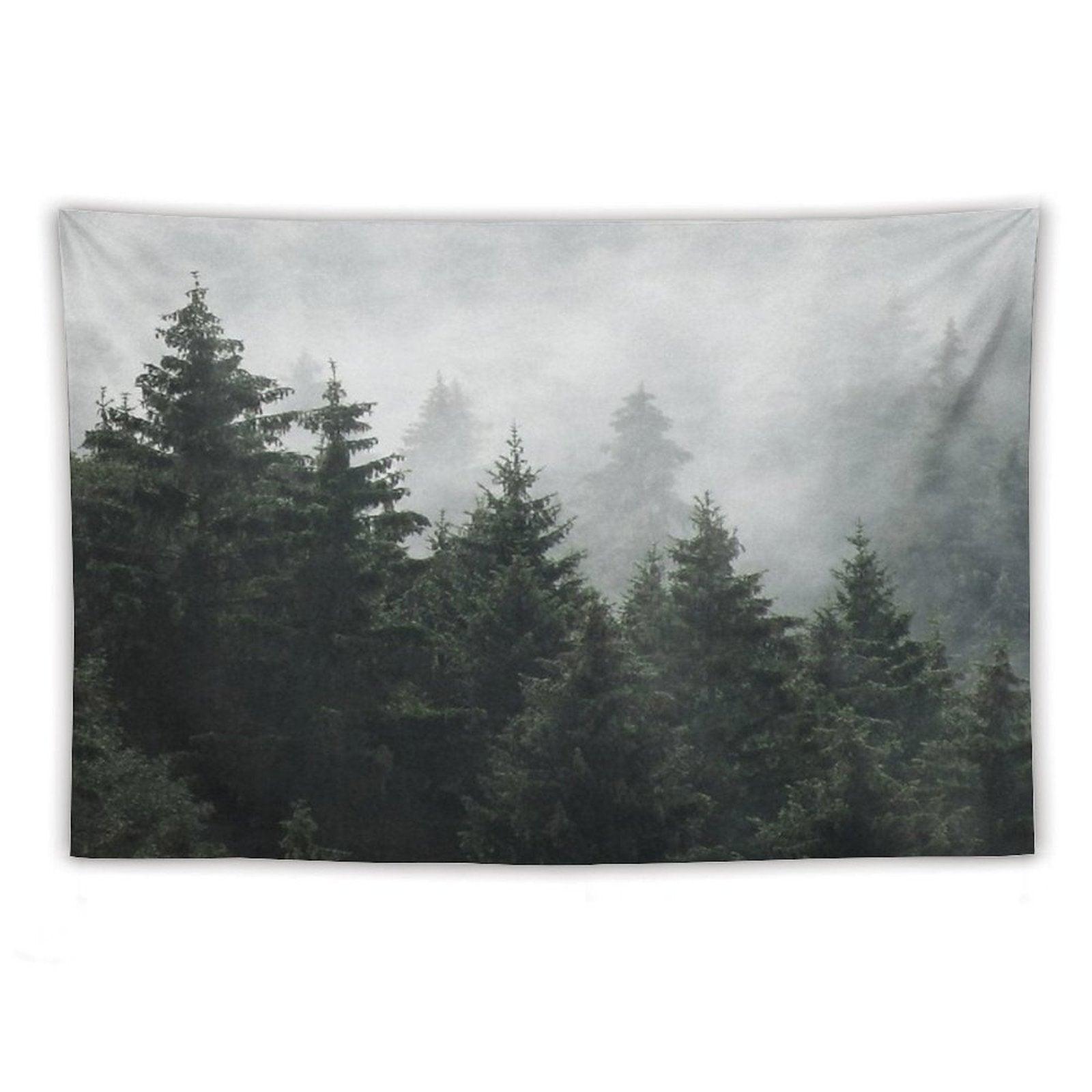 Waiting For  Misty Foggy Fairytale Forest With Cascadia Trees Covered In Magic Fog Tapestry