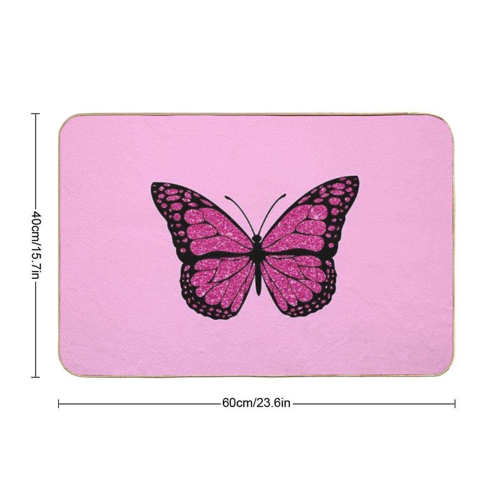 Pink Glitter Butterfly Bath Mat