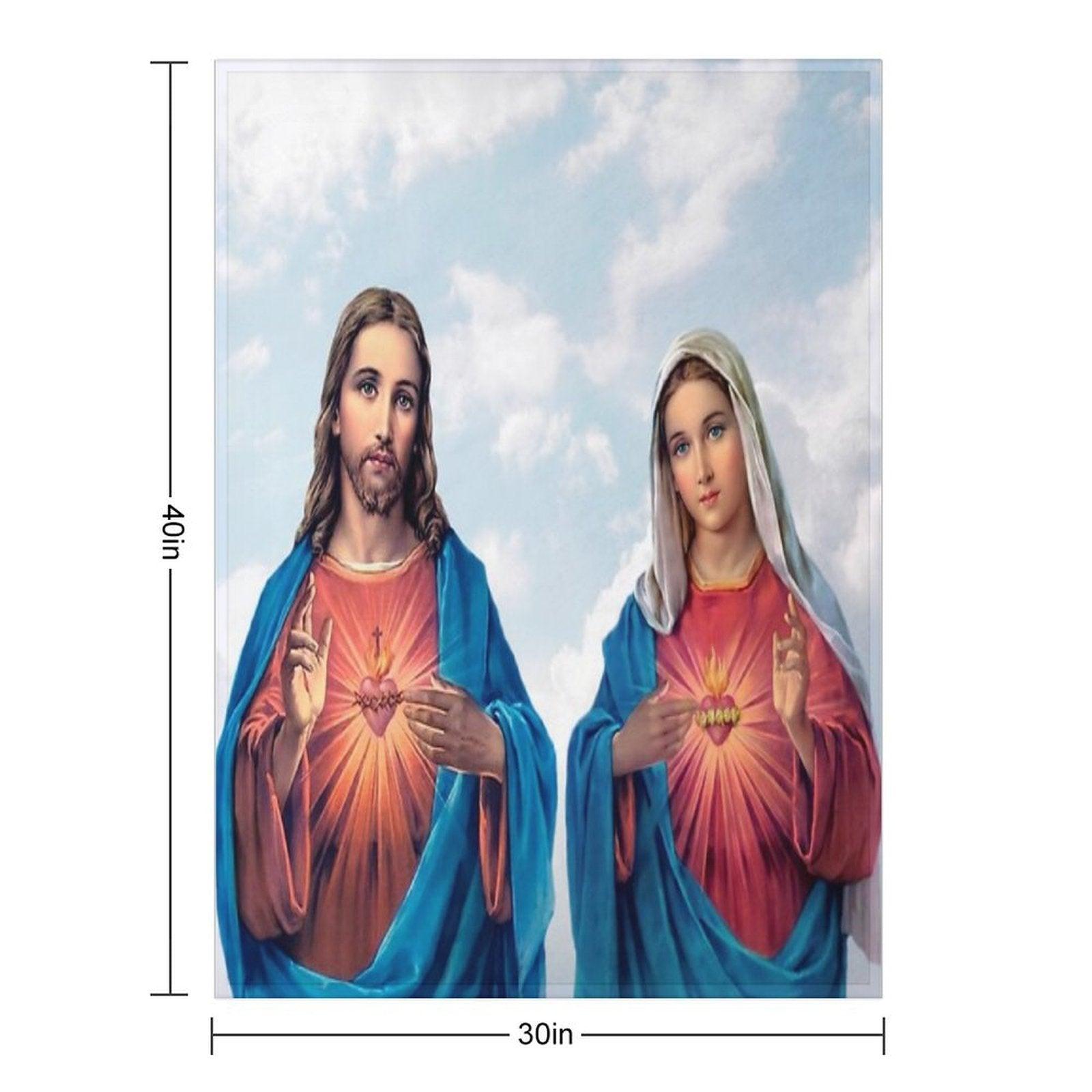 Sacred And Immaculate Hearts (Jesus And Mary) with Sky Background Throw Blanket