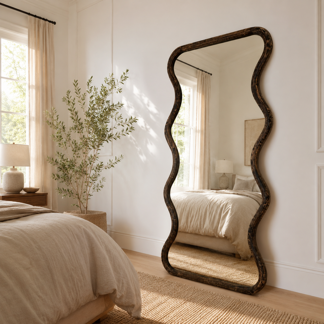 Wavy Full-Length Wall Mirror with Mango Wood Frame, 36x72