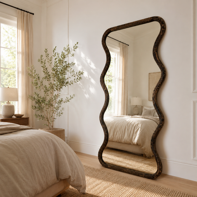 Wavy Full-Length Wall Mirror with Mango Wood Frame, 36x72
