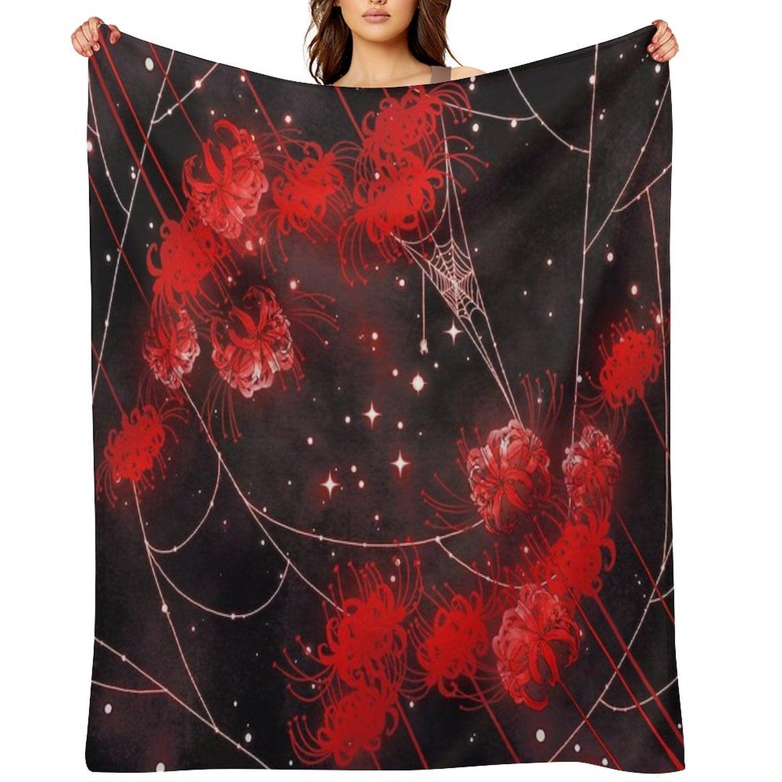 Galaxy Red Spider Lilies And Webs Throw Blanket