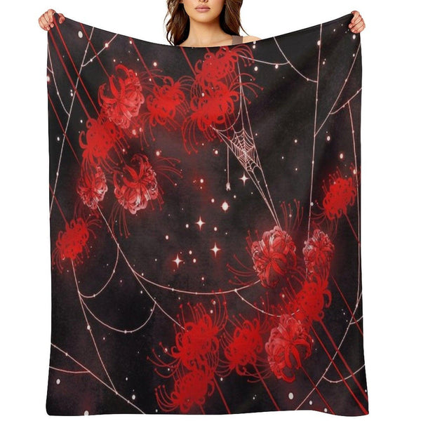 Galaxy Red Spider Lilies And Webs Throw Blanket