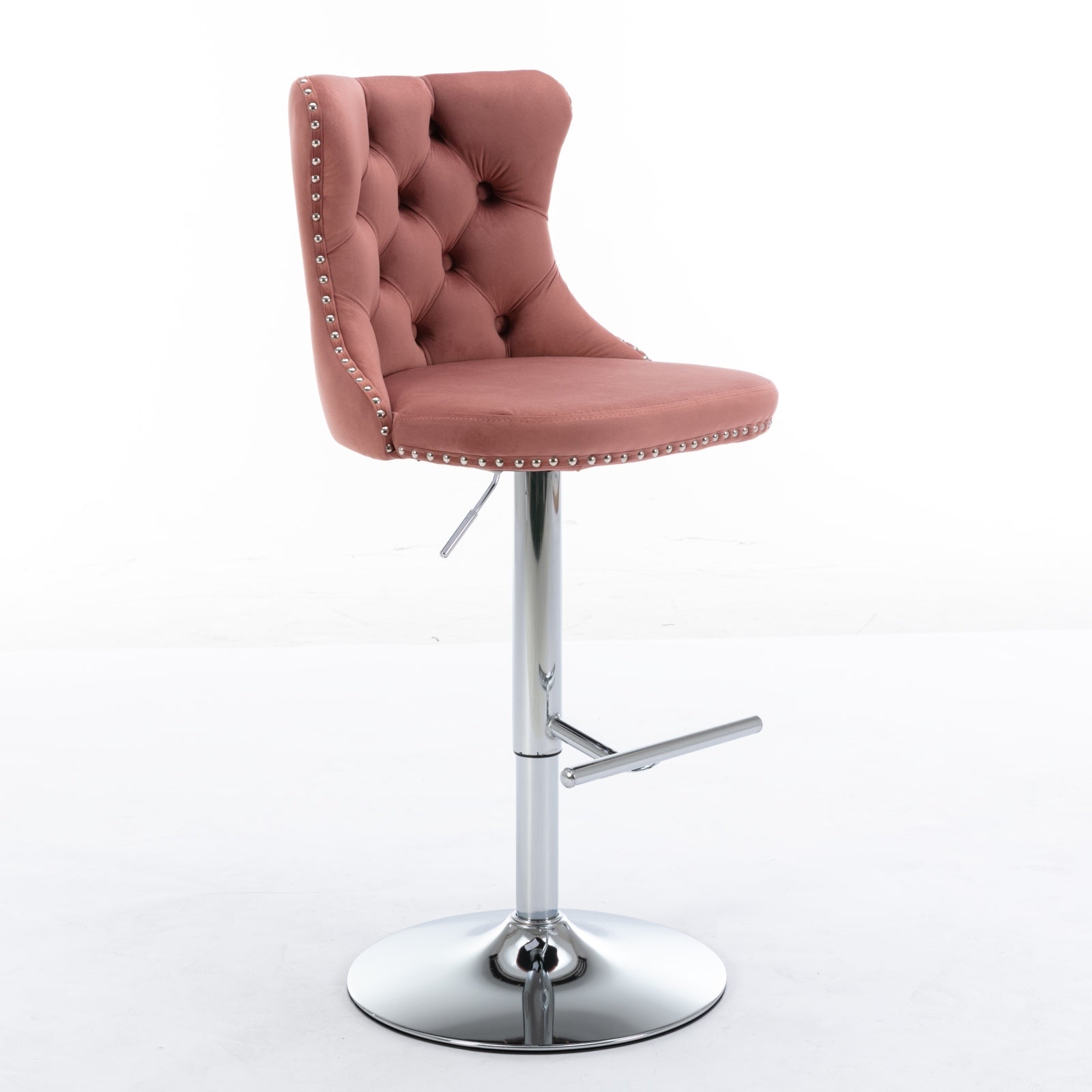 Modern Velvet Swivel Barstools with Adjustable Seat Height and Chrome Base