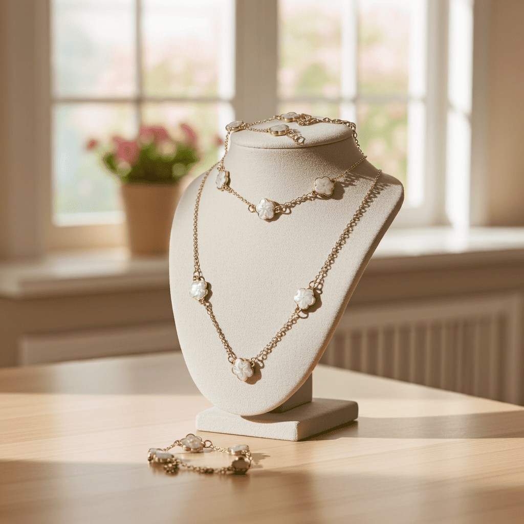 5 leaf Clover Necklace & bracelet set