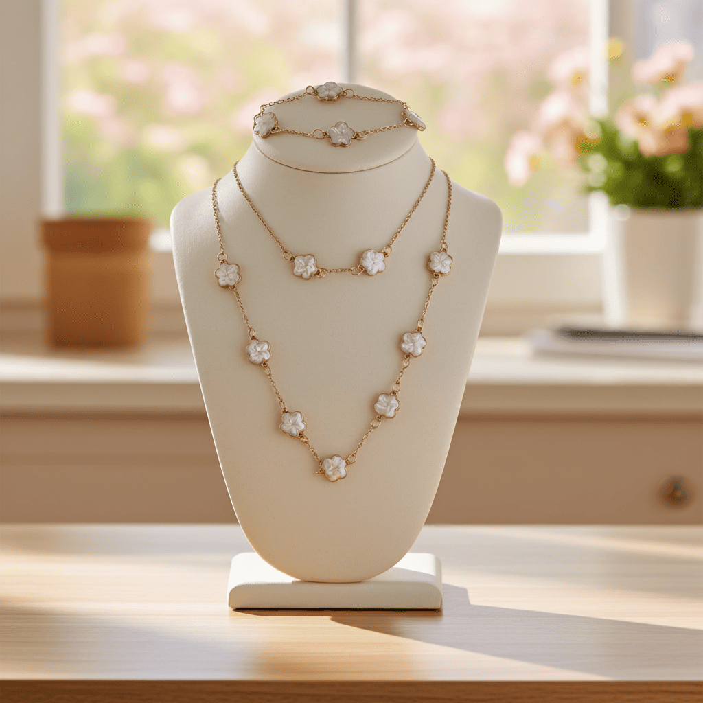 5 leaf Clover Necklace & bracelet set