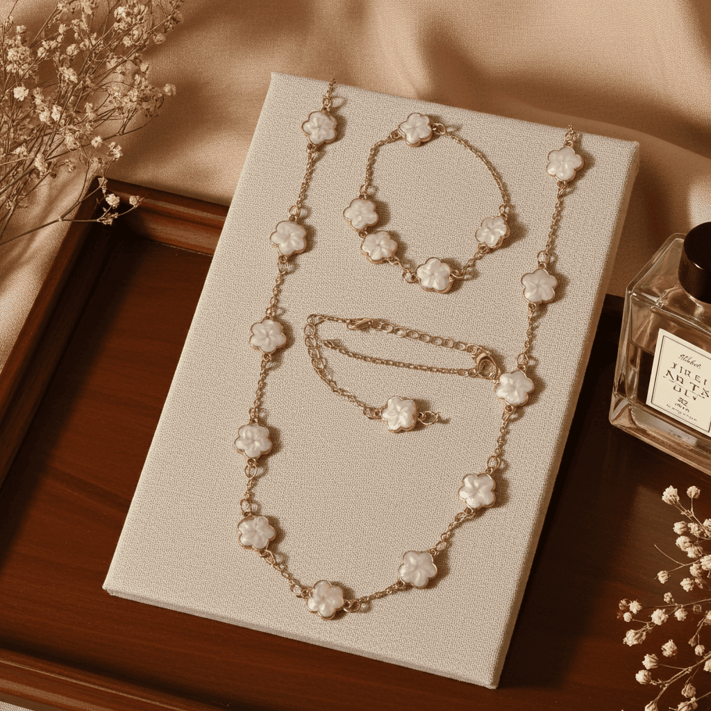 5 leaf Clover Necklace & bracelet set