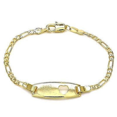 18k Gold Filled High Polish Finish Figaro Heart Link ID Name Bracelet