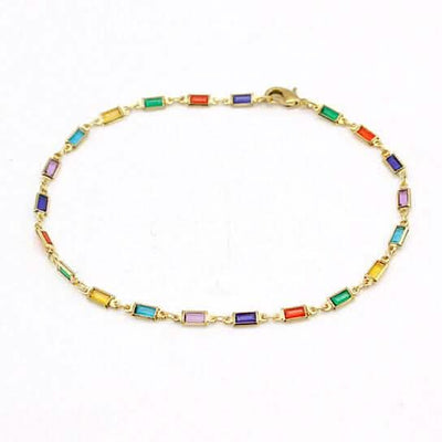 18k Gold Filled High Polish Finish Gold And Multi Color Dark Crystal Baguette Anklet