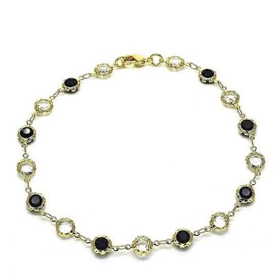 18k Gold Filled High Polish Finsh Gold Crystal Black And White Round Anklet 10''