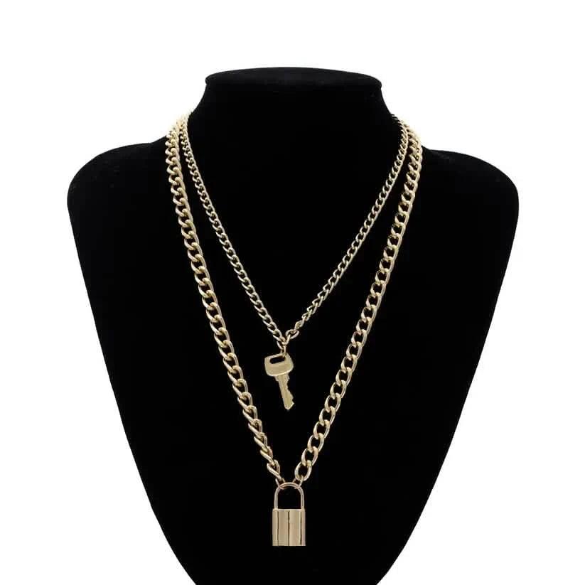 18K Gold Key Lock Necklace