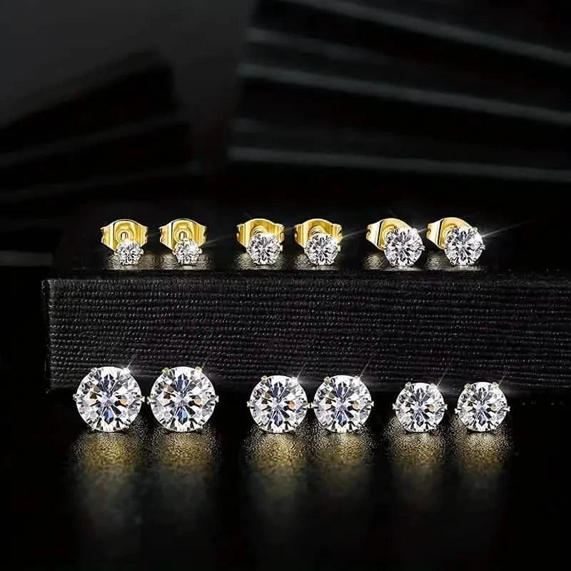 18K Gold Ear Bone Buckle Stainless Steel 6-Prong Zirconia Stud Earrings