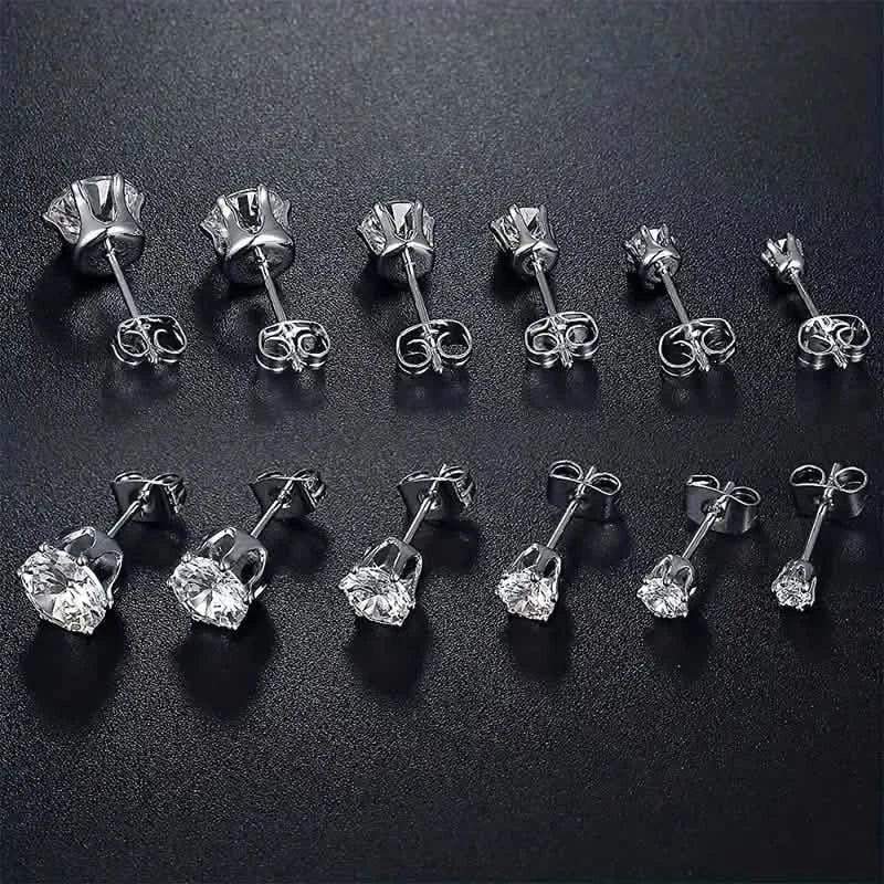 18K Gold Ear Bone Buckle Stainless Steel 6-Prong Zirconia Stud Earrings