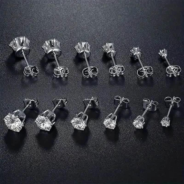 18K Gold Ear Bone Buckle Stainless Steel 6-Prong Zirconia Stud Earrings