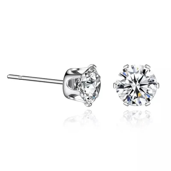 18K Gold Ear Bone Buckle Stainless Steel 6-Prong Zirconia Stud Earrings