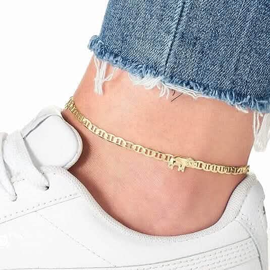 18K Gold Plated Flat Marina Elephant Anklet 10