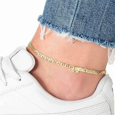 18K Gold Plated Flat Marina Elephant Anklet 10