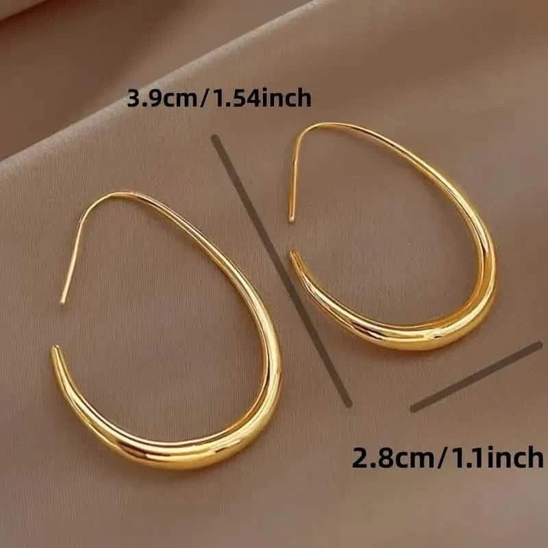 18K Gold Plated Glossy Minimalist Water Drop Design Hoop Earrings Copper