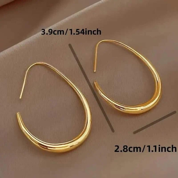 18K Gold Plated Glossy Minimalist Water Drop Design Hoop Earrings Copper