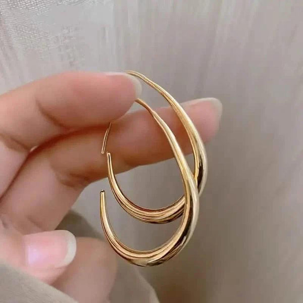18K Gold Plated Glossy Minimalist Water Drop Design Hoop Earrings Copper