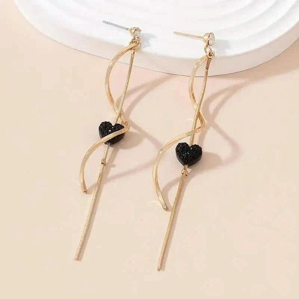 18K Gold Spiral Lines Heart Design Dangle Earrings