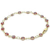 18k Women's Gold Filled High Polish Finsh Red Evil Eye Clasp Bracelet 7.5 Inch