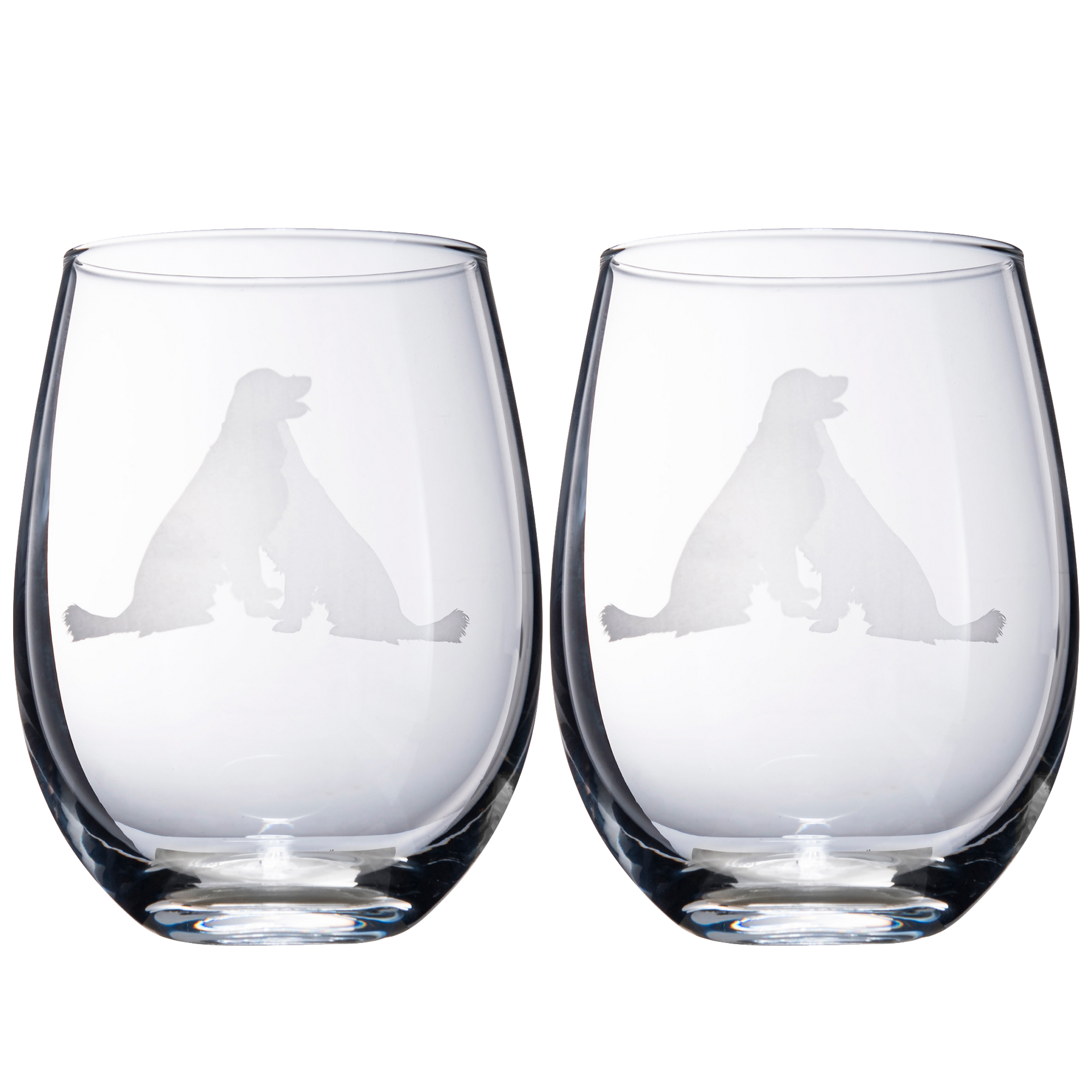 Set of 2 Golden Retriever Dog Stemless Wine Glasses by The Wine Savant - Yellow or Golden Retriever Lover Him & Her - Dogs Silhouette - Glass Gifts Etched Tumblers for Anniversary, Home Bar Gifts