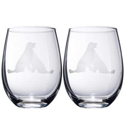 Set of 2 Golden Retriever Dog Stemless Wine Glasses by The Wine Savant - Yellow or Golden Retriever Lover Him & Her - Dogs Silhouette - Glass Gifts Etched Tumblers for Anniversary, Home Bar Gifts