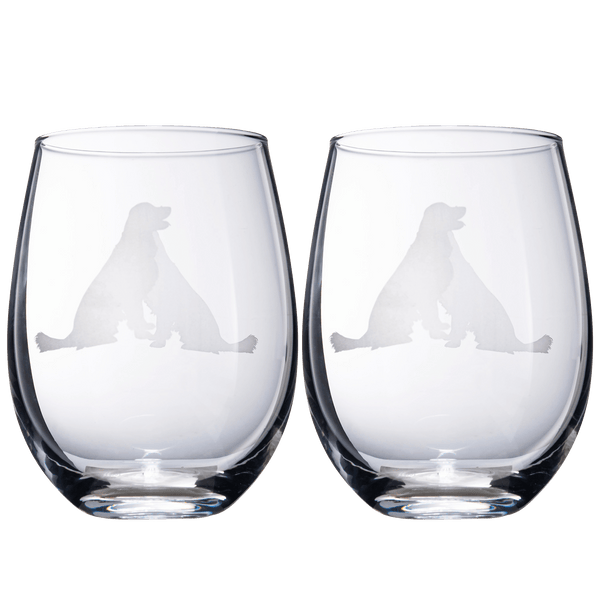 Set of 2 Golden Retriever Dog Stemless Wine Glasses by The Wine Savant - Yellow or Golden Retriever Lover Him & Her - Dogs Silhouette - Glass Gifts Etched Tumblers for Anniversary, Home Bar Gifts