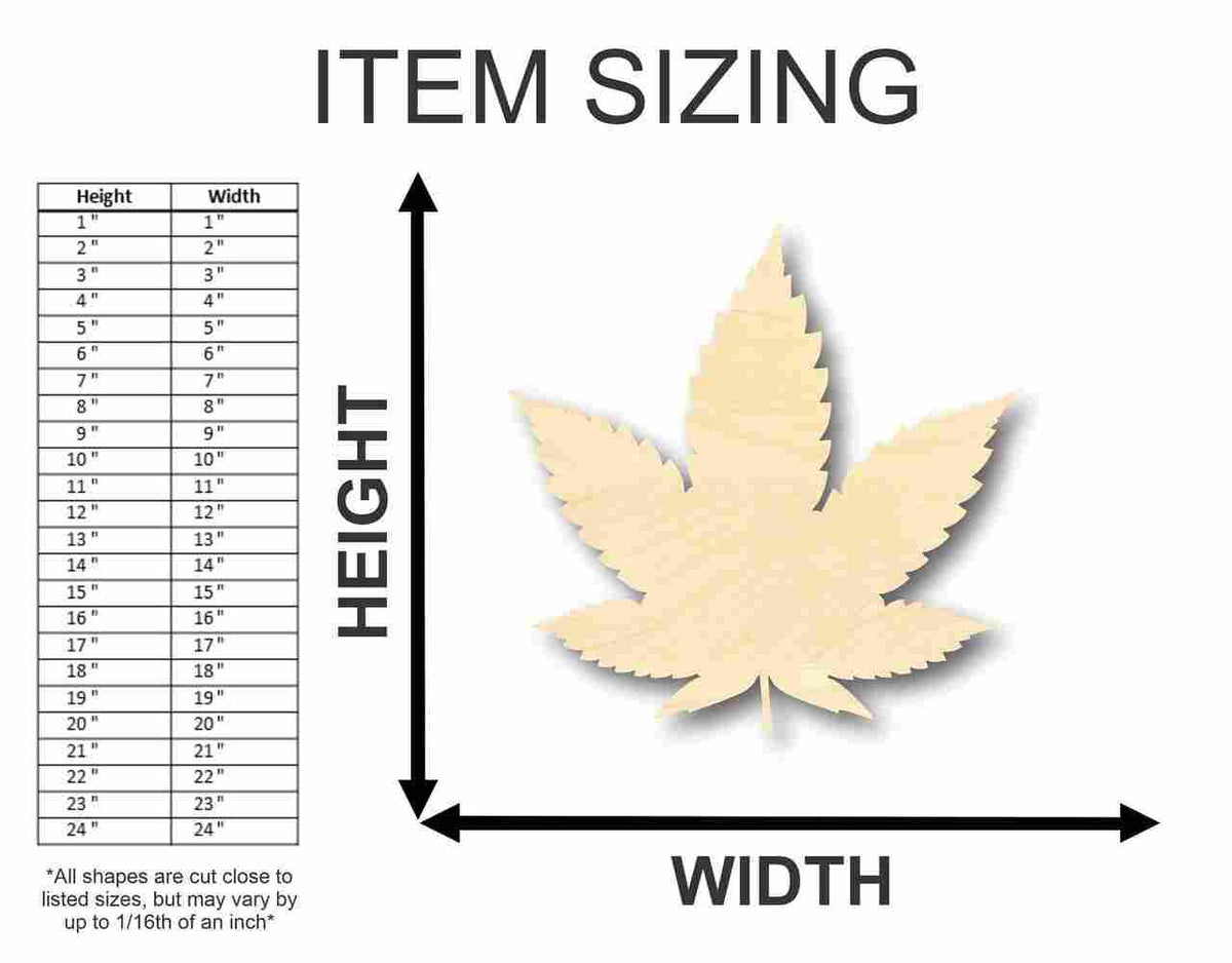 Unfinished Wood Marijuana Leaf Shape - Cannabis - Pot - Leaves - Craft - up to 46