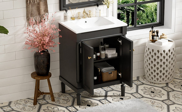 Modern Bathroom Vanity with Top Sink and 2-Tier Large Storage Shelves Cabinet