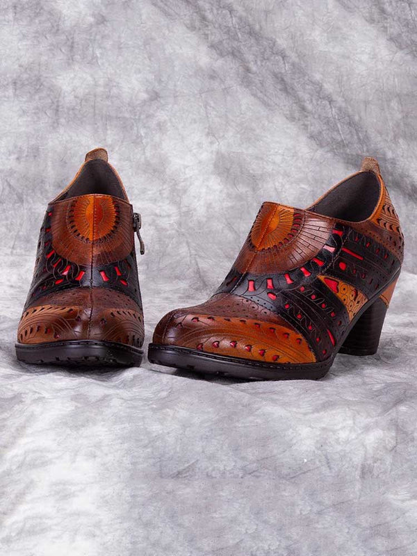 Emmeline Pattern Engraved Leather Shoes