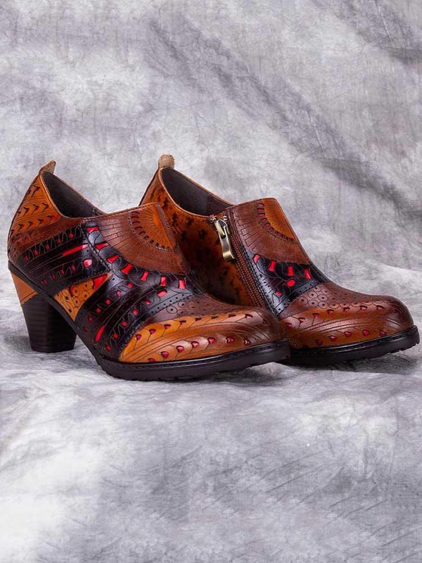 Emmeline Pattern Engraved Leather Shoes