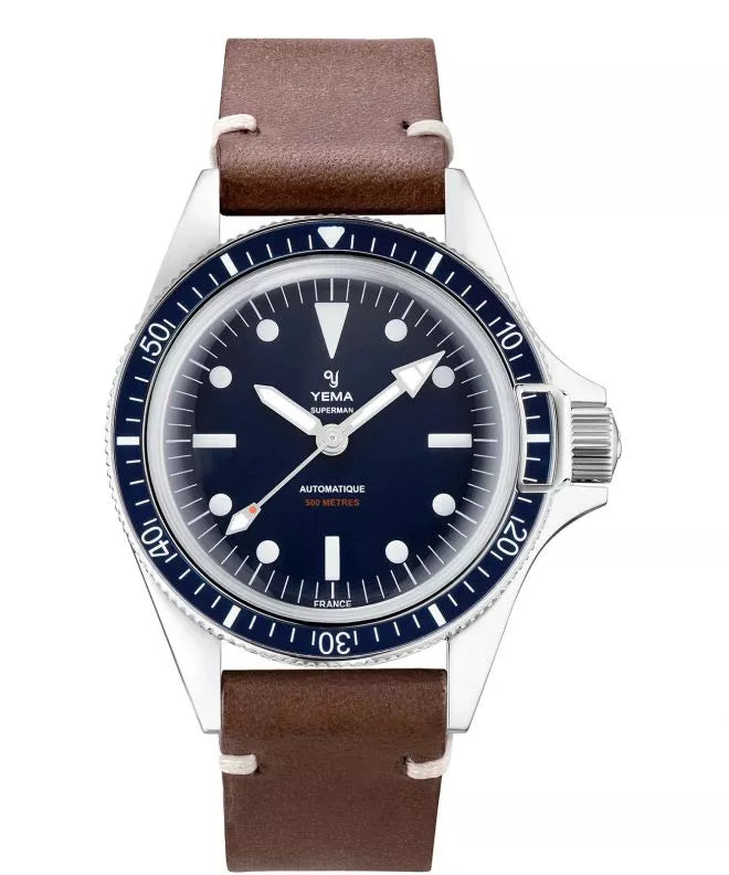 YEMA Superman 500 Mysterious Blue Dial Brown Leather 41mm | YSUP22B41-GU62S Bezel House