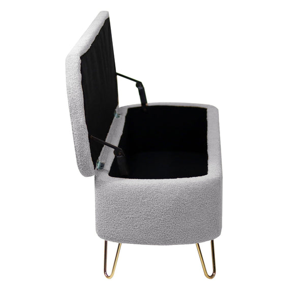 Grey Storage Ottoman Bench for End of Bed Gold Legs Modern Grey Faux Fur Entryway Bench