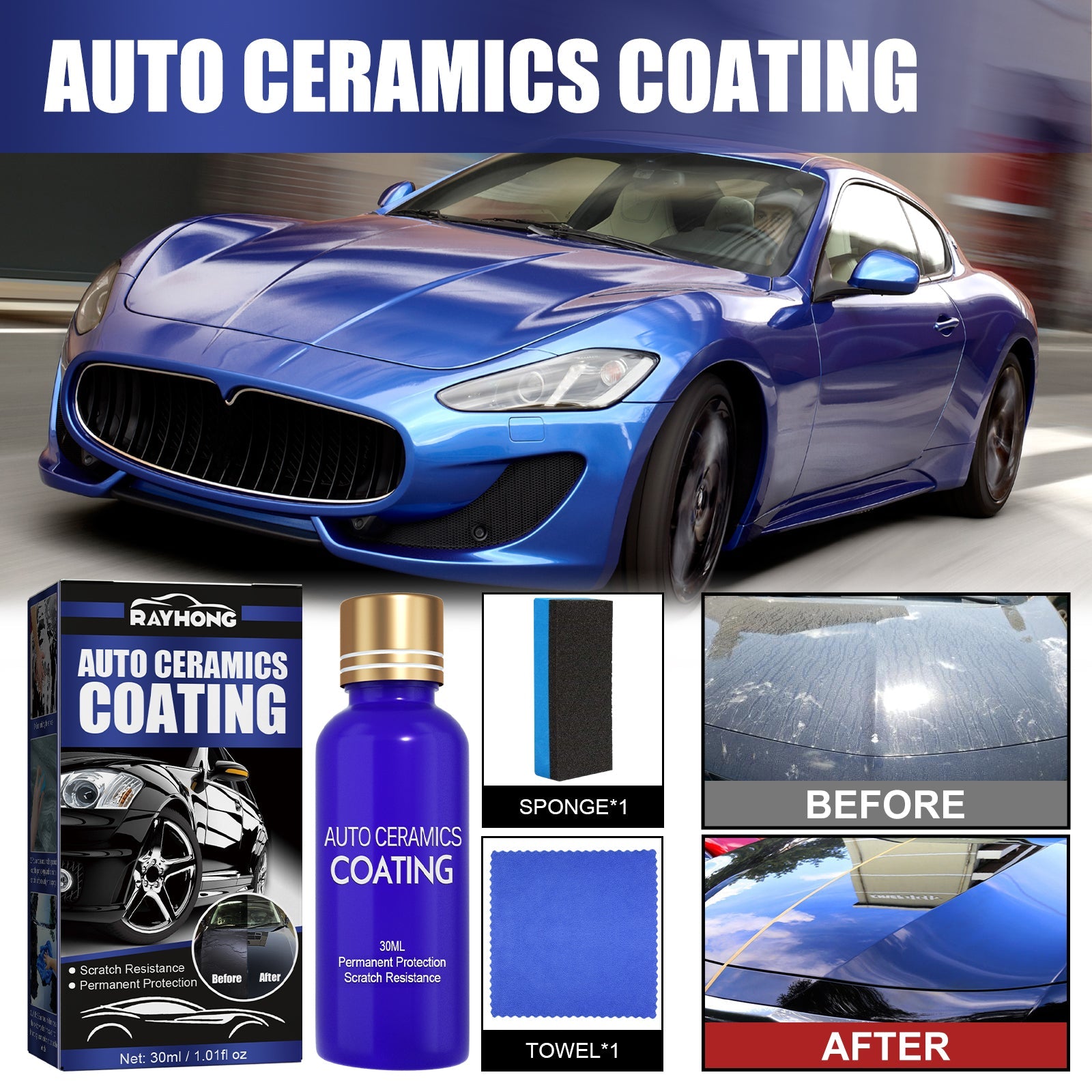Auto Ceramics Coating, Clean Decontamination Waterproof Dustproof Scratch Repair Paint Maintenance Renovation Coating Solution